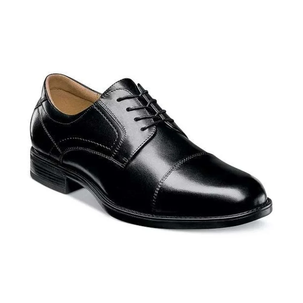 NWB Florsheim Mens 10 D Black Leather Center Cap‎ Toe Oxford Dress Shoes